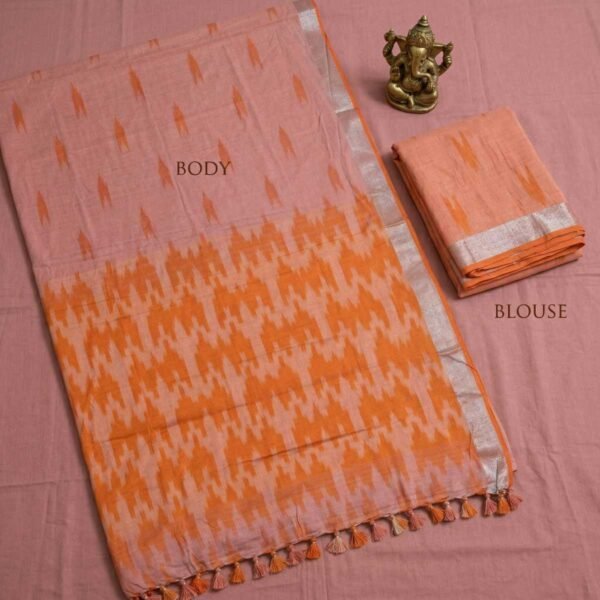 Peach Pure Cotton Saree