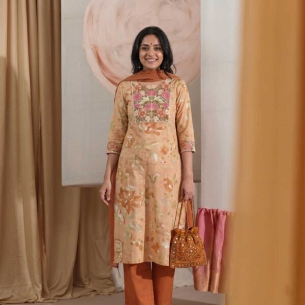 Beige Printed Stitched Suit