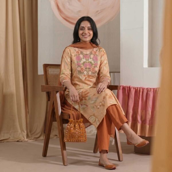 Beige Printed Stitched Suit
