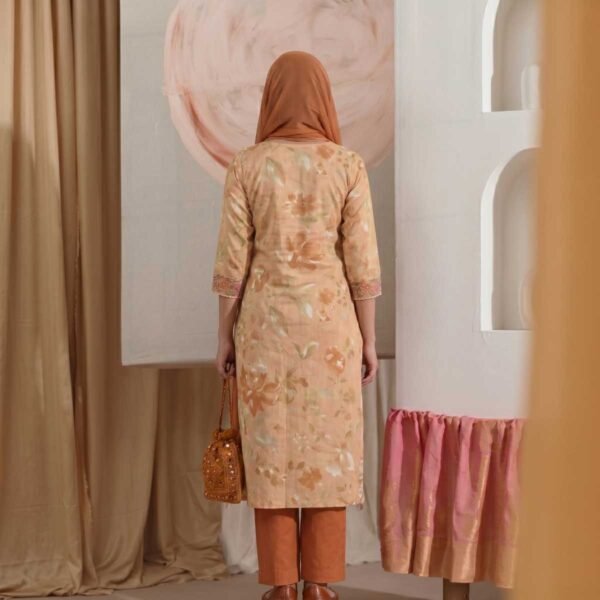 Beige Printed Stitched Suit