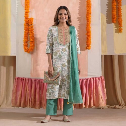 White Printed Stitched Suit
