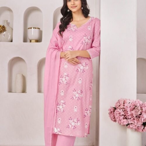 Pink Cotton Stitched Suit