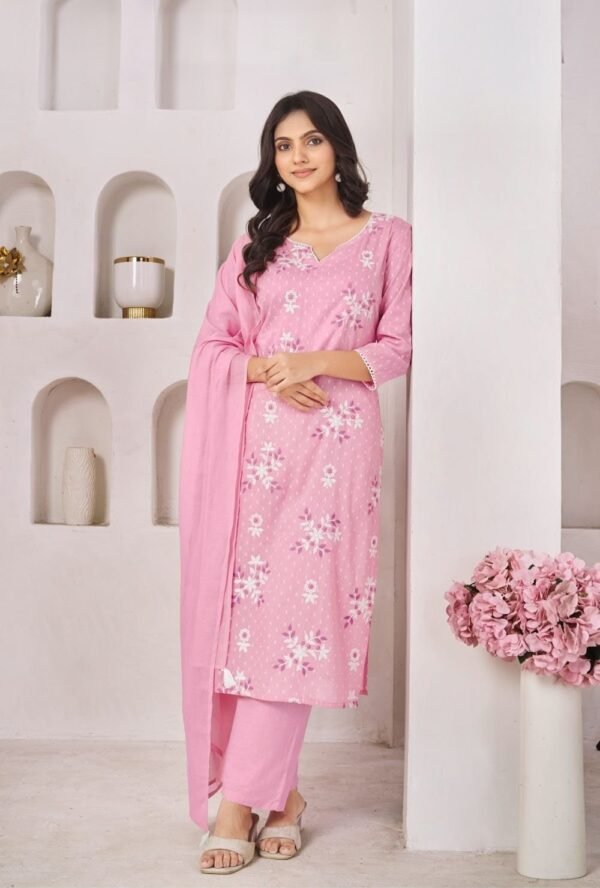Pink Cotton Stitched Suit