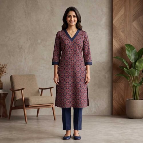 Ajrakh Print Pure Cotton Stitched Suit Blue