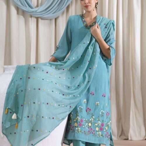Aqua Blue Stitched Suit