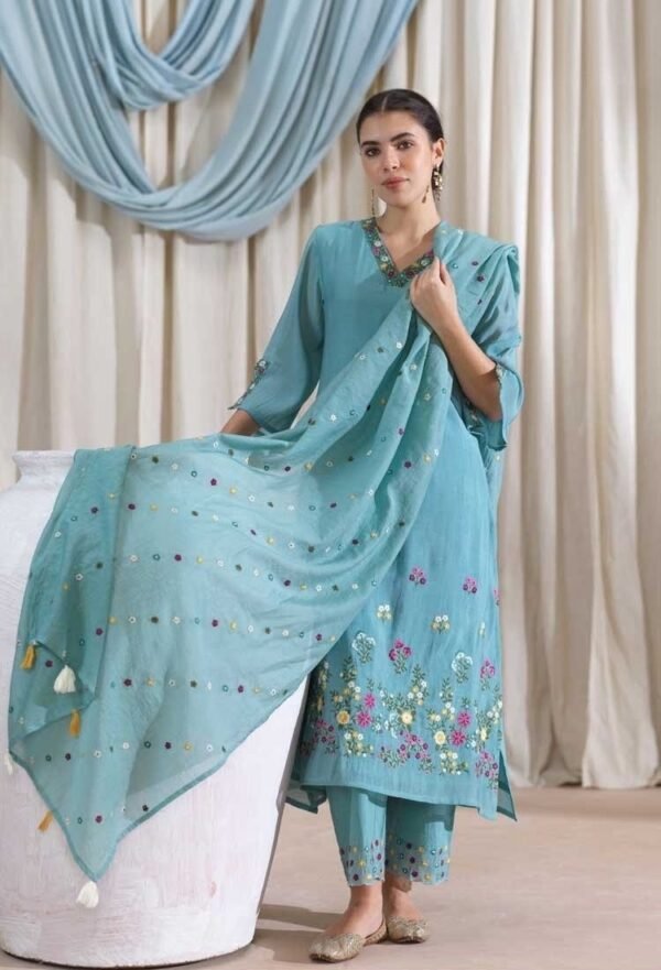 Aqua Blue Stitched Suit