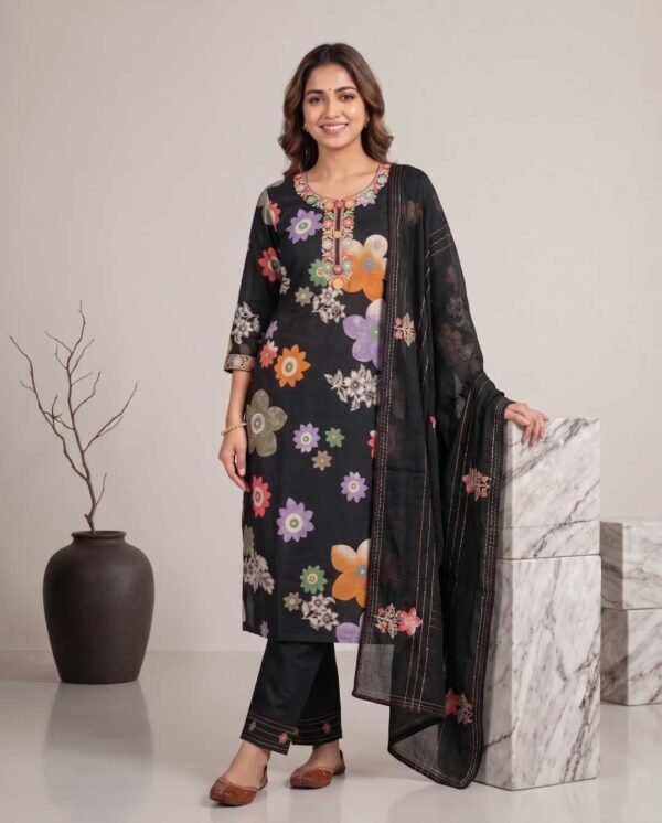 BS002440 Black Modal Unstitched Suit