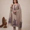 Taupe Jamdani Unstitched Suit