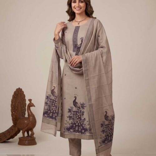 Taupe Jamdani Unstitched Suit