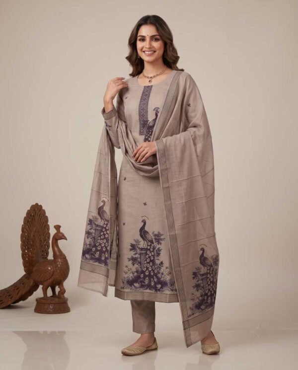 Taupe Jamdani Unstitched Suit