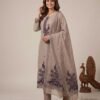 Taupe Jamdani Unstitched Suit
