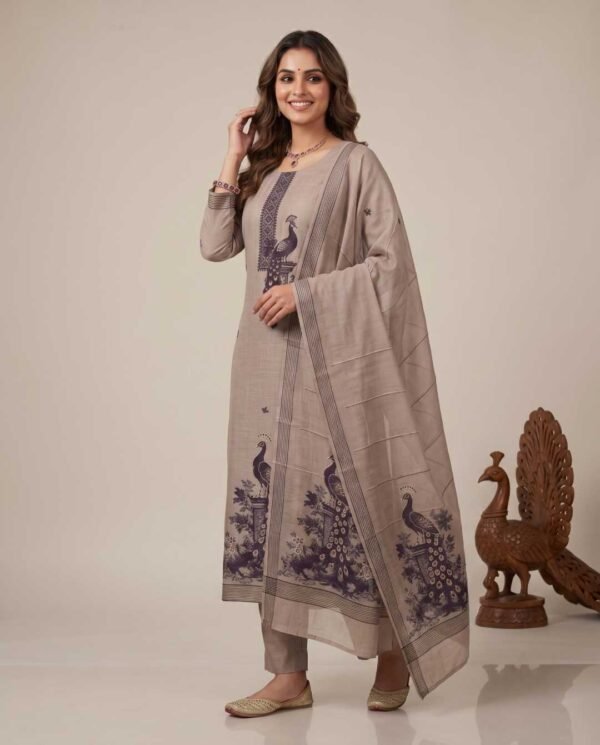 Taupe Jamdani Unstitched Suit