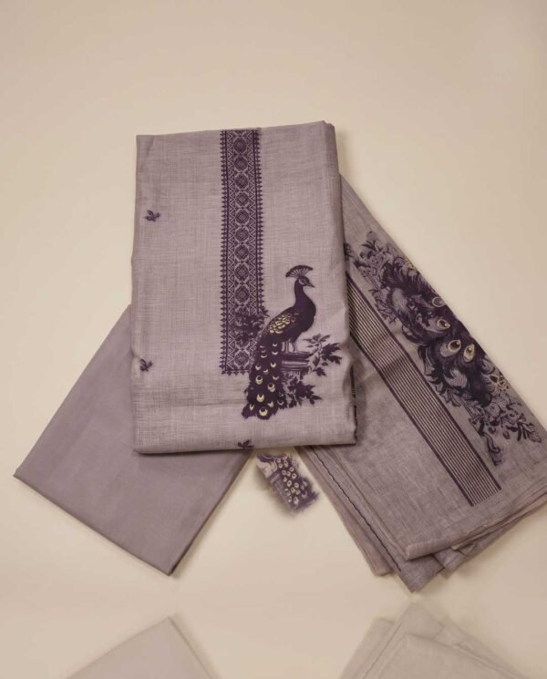 Taupe Jamdani Unstitched Suit