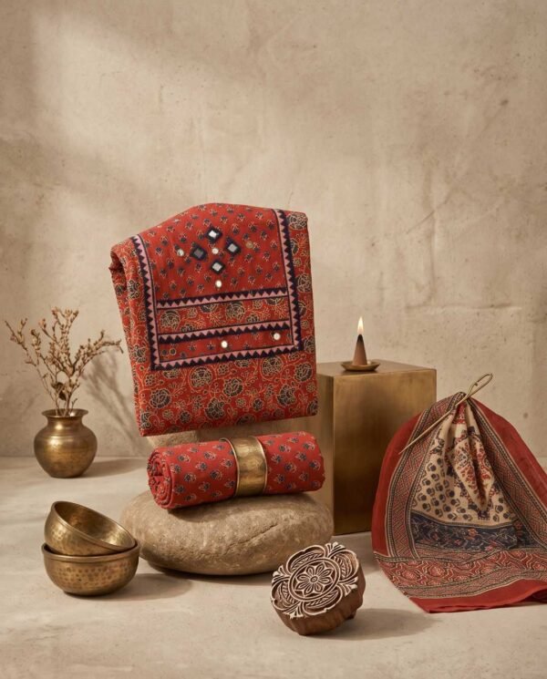 Rust Ajrakh Unstitched Suit