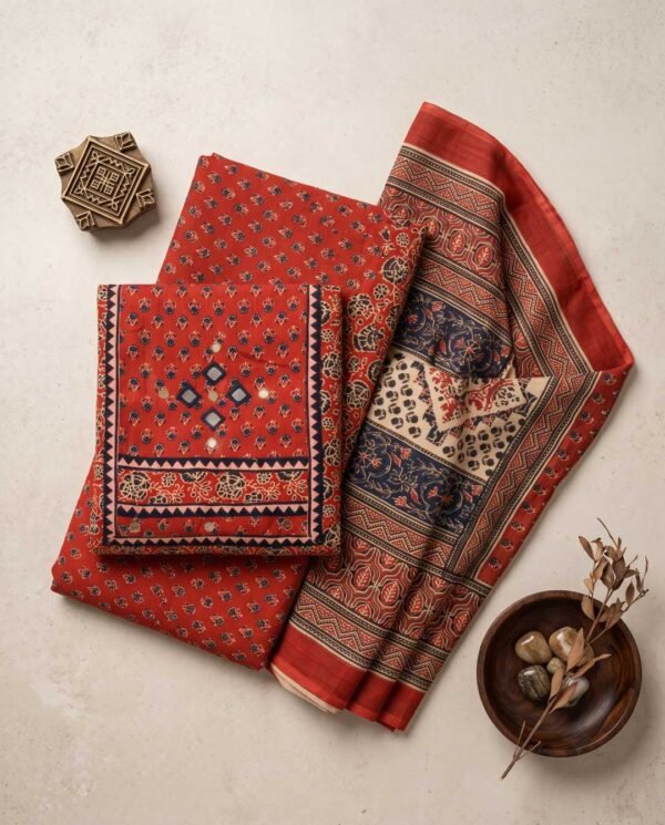 Rust Ajrakh Unstitched Suit