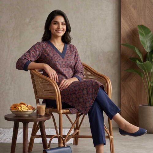 Ajrakh Print Pure Cotton Stitched Suit Blue