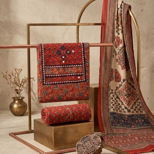 Rust Ajrakh Unstitched Suit