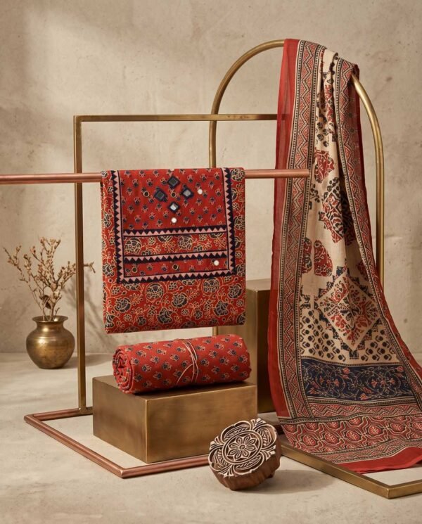 Rust Ajrakh Unstitched Suit