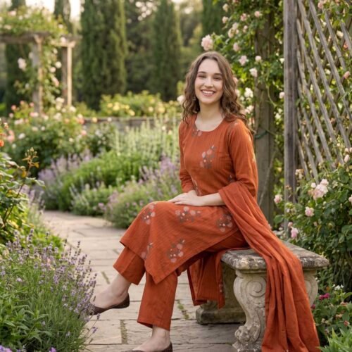 Rust Orange Stitched Suit