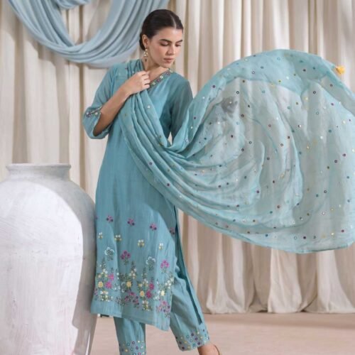 Aqua Blue Stitched Suit