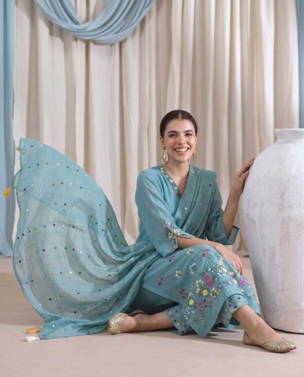Aqua Blue Stitched Suit