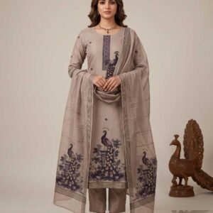 Taupe Jamdani Unstitched Suit