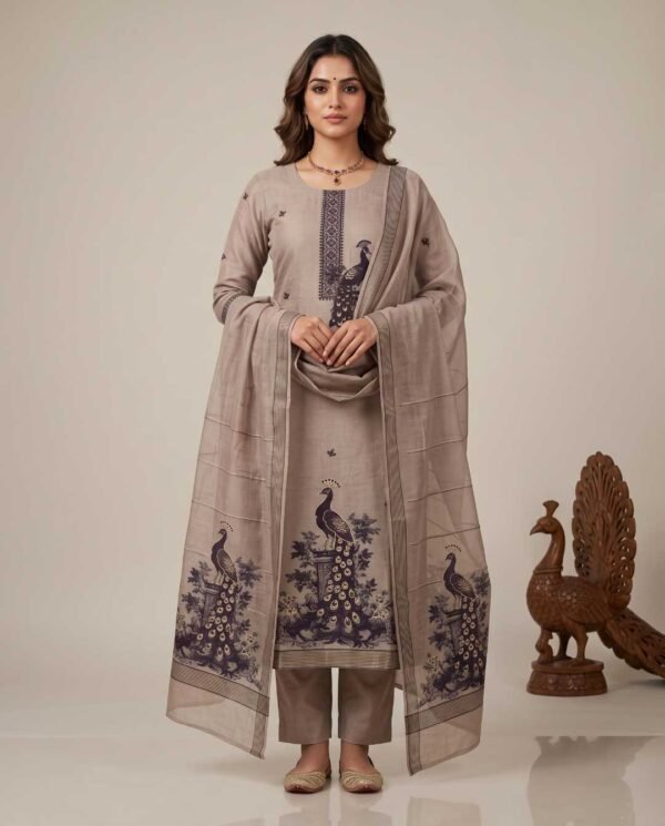 Taupe Jamdani Unstitched Suit