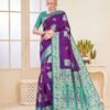 Purple & Turquoise Silk Saree