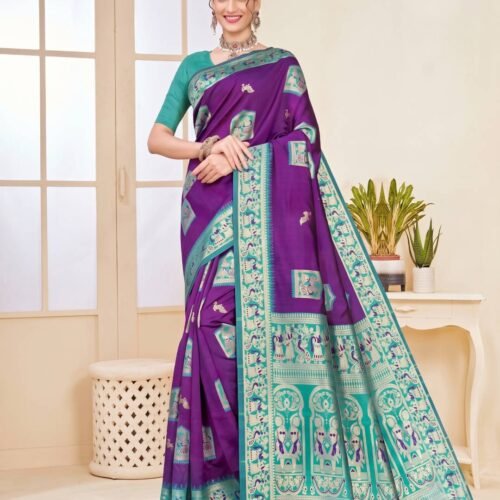 Purple & Turquoise Silk Saree Purple & Turquoise Silk Saree