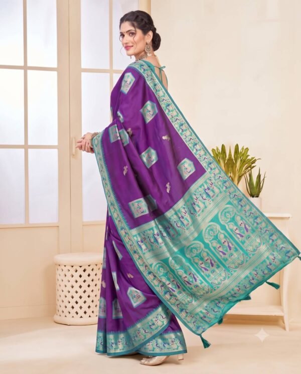 Purple & Turquoise Silk Saree