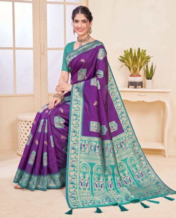 Purple & Turquoise Silk Saree