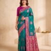 Teal Green & Rani Silk Saree