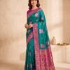 Teal Green & Rani Silk Saree