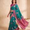 Teal Green & Rani Silk Saree