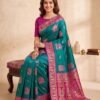 Teal Green & Rani Silk Saree