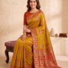 Mustard and red silk saree