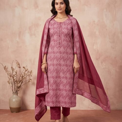 Maroon Pure Cotton Unstitched Suit