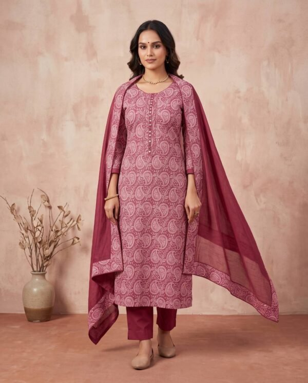 Maroon Pure Cotton Unstitched Suit