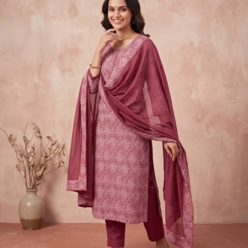 Maroon Pure Cotton Unstitched Suit