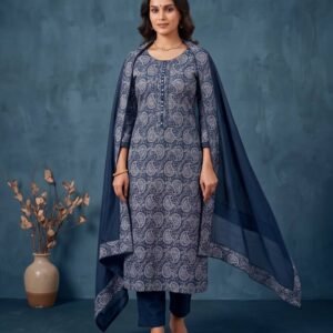 Indigo Pure Cotton Unstitched Suit