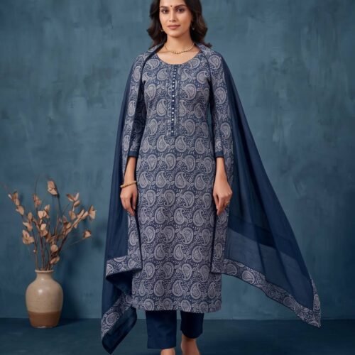 Indigo Pure Cotton Unstitched Suit