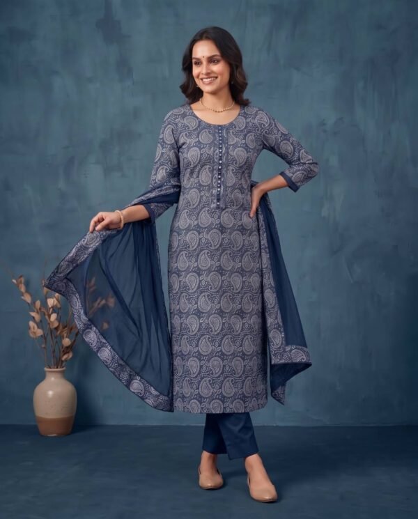 BS002463-2(1) Indigo Pure Cotton Unstitched Suit