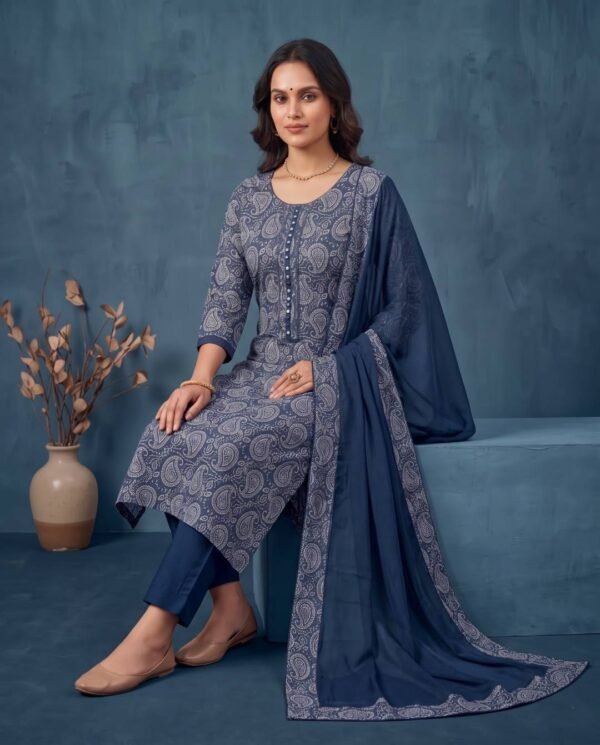 BS002463-2(3) Indigo Pure Cotton Unstitched Suit