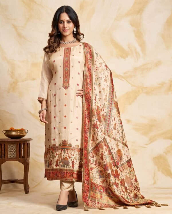 Ivory Unstitched Suit Ivory Silk Unstitched Suit