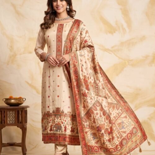 Ivory Silk Unstitched Suit