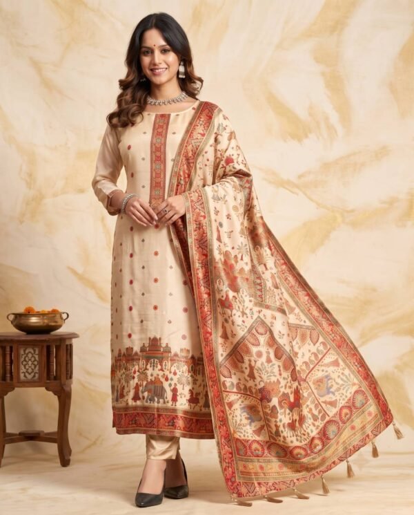 BS002464-1(1) Ivory Silk Unstitched Suit