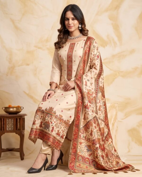 BS002464-1(2) Ivory Silk Unstitched Suit