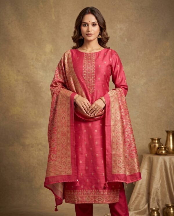 Red Silk Unstitched Suit Red Tusser Silk Unstitched Suit
