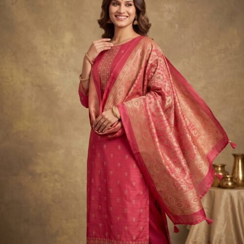 Red Tusser Silk Unstitched Suit