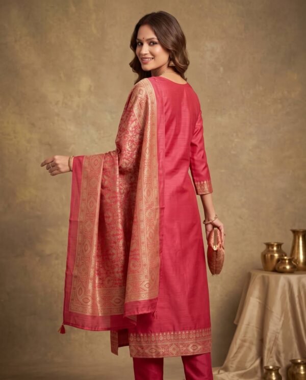 BS002466-1(2) Red Tusser Silk Unstitched Suit
